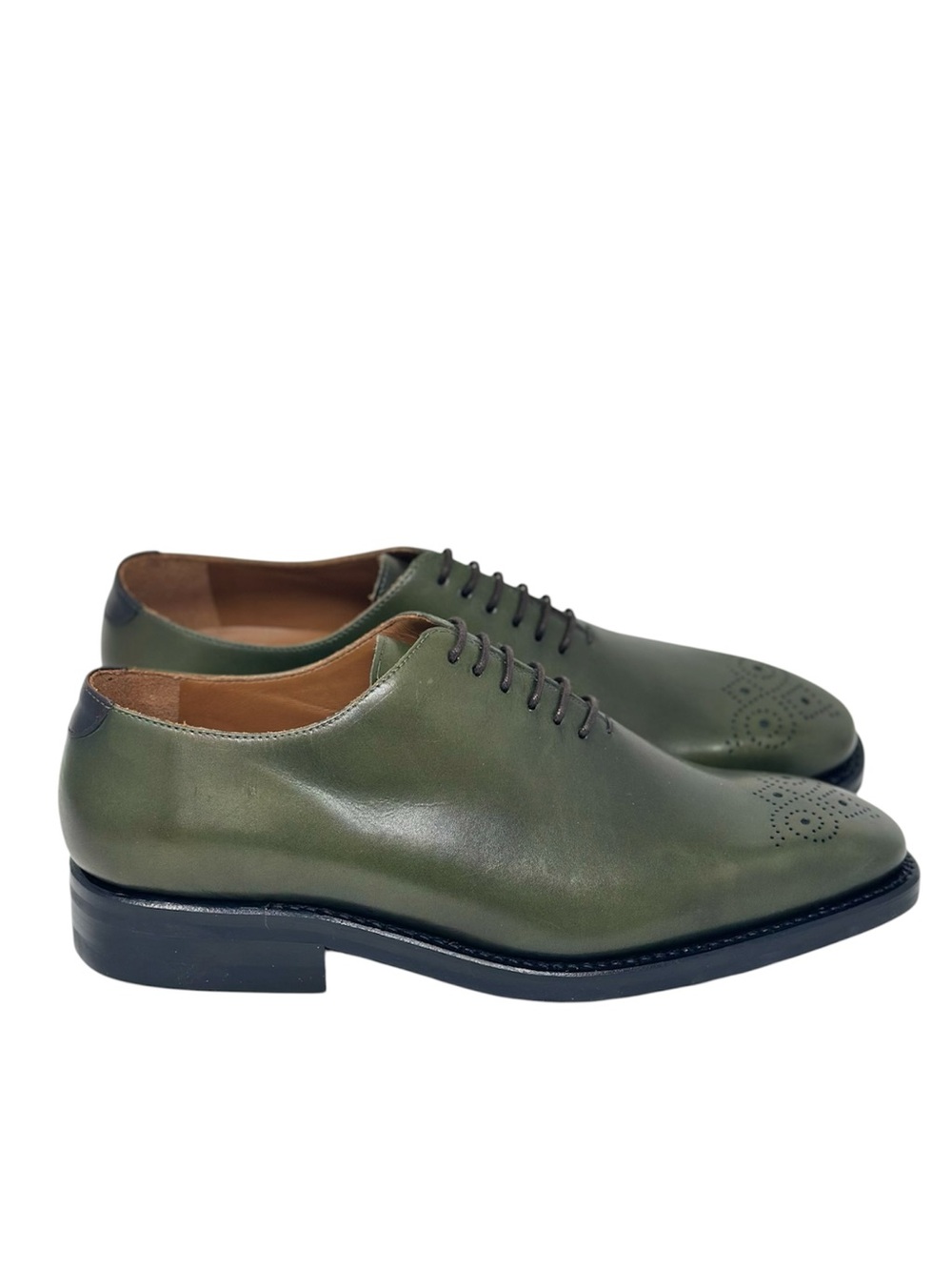 Dapperfam Men's Olive Green Leather Oxford Shoes Size 10.5 Lace up